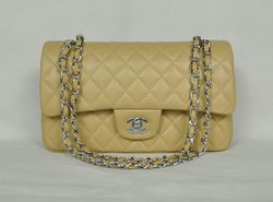 AAA Chanel Classic Flap Bag 1112 Apricot Leather Silver Hardware Knockoff